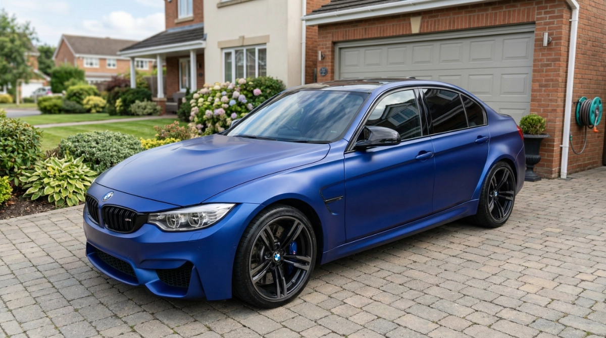 Dark window tint installation on luxury vehicle in Barrington